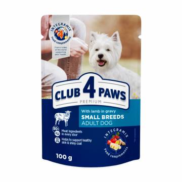 Влажный корм для взрослых собак малых пород Club 4 Paws Premium с ягненком в соусе, 100 г Влажный корм для взрослых собак малых пород Club 4 Paws Premium с ягненком в соусе, 100 г