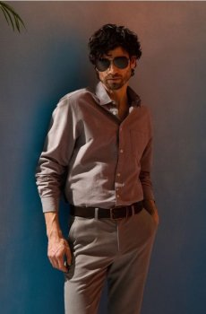 Бавовняна сорочка з довгими рукавами та нагрудною кишенею - сірий