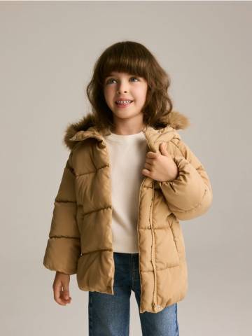 Reserved - Стьобана куртка з капюшоном - бежевий - 196EX-08X