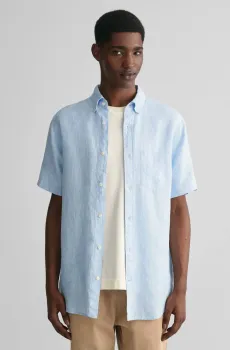 Мужская голубая льняная рубашка REG LINEN SS Голубой M Gant 3240103