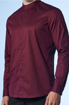 Гладка сорочка slim fit із коміром-стійкою - буряковий