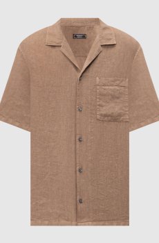 Коричневая рубашка с короткими рукавами из льна