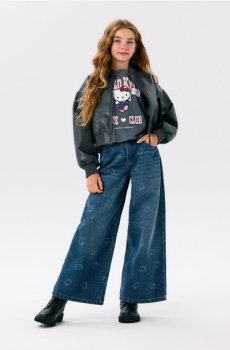 Джинси wide leg з ефектом прання Hello Kitty - темно-синій