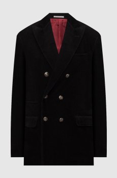 Черный двубортный вельветовый пиджак