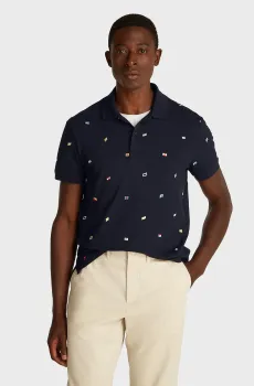 Мужское темно-синее поло с узором CRITTER Синий XL Tommy Hilfiger MW0MW39044