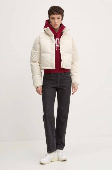 Хлопковая кофта Tommy Jeans женская цвет бордовый с капюшоном с принтом DW0DW19291 Хлопковая кофта Tommy Jeans женская цвет бордовый с капюшоном с принтом DW0DW19291