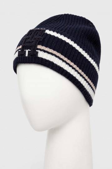 Шапка с примесью кашемира Tommy Hilfiger цвет синий из тонкого трикотажа Шапка с примесью кашемира Tommy Hilfiger цвет синий из тонкого трикотажа