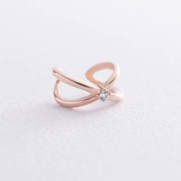 Серьга - каффа с фианитом (красное золото) с08554 Серьга - каффа с фианитом (красное золото) с08554