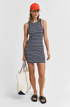 Женское темно-синее платье в полоску STRIPED TANK JERSEY DRESS Синий L Gant 4201531
