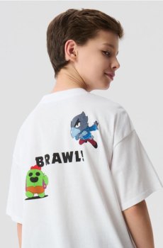 Бавовняна oversize футболка з принтом Brawl Stars - білий