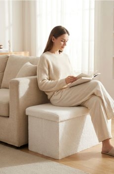 Пуф із функцією зберігання - кремовий