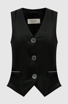 Откл Черный жилет из льна с цепочкой мониль