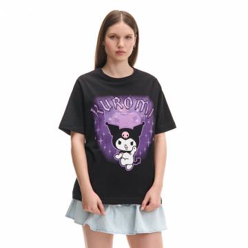Cropp - Чорна футболка з принтом Kuromi - чорний Cropp - Чорна футболка з принтом Kuromi - чорний