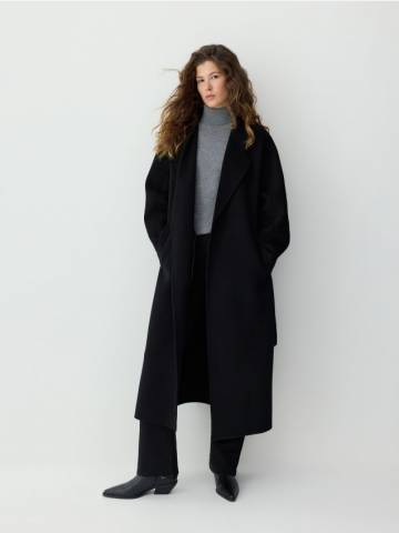 Reserved - Класичне пальто з тканини з додаванням вовни handmade - чорний - 479GX-99X Reserved - Класичне пальто з тканини з додаванням вовни handmade - чорний - 479GX-99X