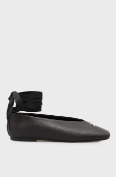 Женские черные кожаные балетки BALLERINA WITH LACES Черный 41 Tommy Jeans EN0EN02939