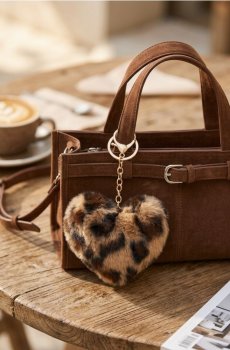 Пухнастий брелок у формі серця з леопардовим принтом - різнобарвний