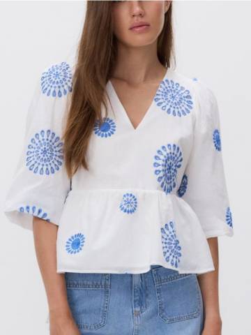 Reserved - Блузка з баскою - білий - 755HF-00X