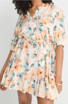 Віскозна міні-сукня із зав’язуванням і квітковим принтом - різнобарвний
