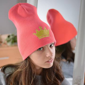 Шапки Lemanta Шапка для дівчаток коралова (корона золото) Шапки Lemanta Шапка для дівчаток коралова (корона золото)
