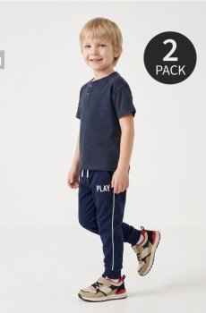 Бавовняні футболки loose з вирізом henley 2 pack - темно-синій