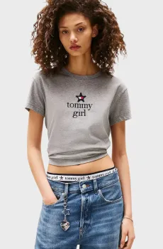 Женская серая футболка TOMMY GIRL Серый XS Tommy Jeans DN0DN00067