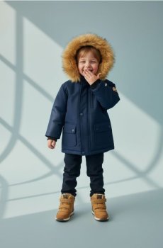 Утеплена куртка з капюшоном - темно-синій