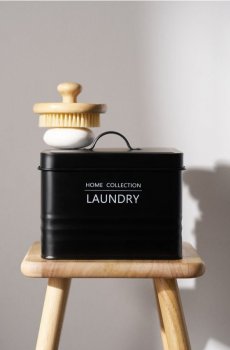 Металевий контейнер для пральних засобів з кришкою та ручкою - чорний