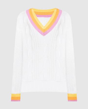 Белый пуловер CABLE с фактурным узором