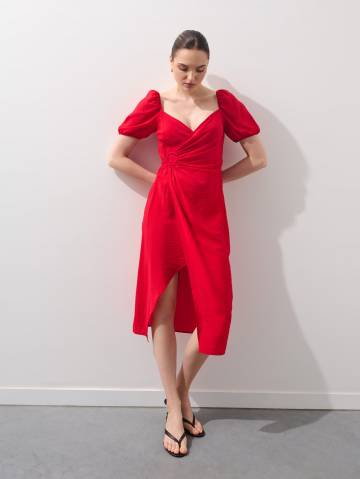 Mohito - Сукня міді з рукавами буфами - червоний - 36