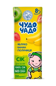 Сок Чудо-Чадо Яблоко, банан и клубника, без добавленного сахара, от 8 месяцев, 200 мл