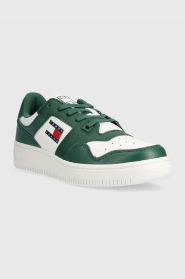 Кожаные кроссовки Tommy Jeans TJM RETRO BASKET ESS цвет зелёный EM0EM01395 Кожаные кроссовки Tommy Jeans TJM RETRO BASKET ESS цвет зелёный EM0EM01395