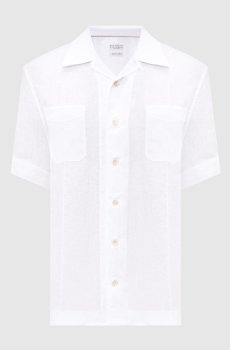 Серая рубашка из льна с короткими рукавами