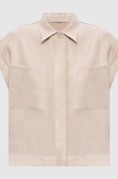 Бежевая рубашка из льна с отворотами