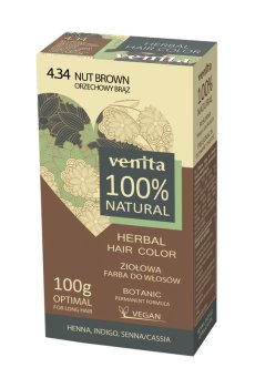 Растительная краска для волос Venita Natural Herbal Hair Color 100% Natural 4.34 Nut Brown, 100 г