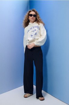 Вільні брюки в смужку з домішкою віскози - темно-синій