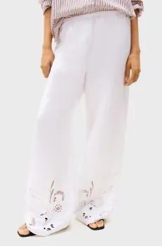 Женские белые льняные брюки BRODERIE ANGLAISE Белый XS Tommy Hilfiger WW0WW44782