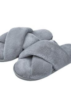 Женские комнатные тапочки Twins HS-Lux открытые, меховые, перекрест, темно-серые, размер 36-37 (24 см)