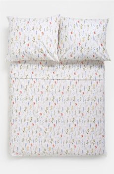 Бавовняний комплект постільної білизни з квітами - кремовий
