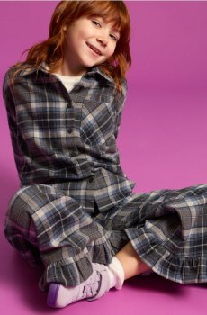 Фланелеві штани wide leg з воланом у клітинку - різнобарвний