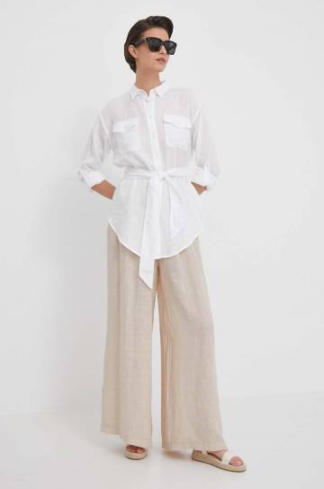 Льняная рубашка Lauren Ralph Lauren цвет белый regular классический воротник Льняная рубашка Lauren Ralph Lauren цвет белый regular классический воротник