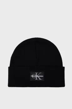 Мужская черная шапка MONO LOGO PATCH BEANIE Черный ONESIZE Calvin Klein K50K512148