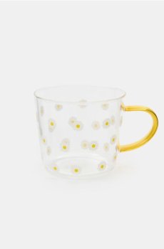 Скляна кружка з квітковим мотивом - білий