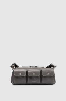 Серая кожаная сумка кросс-боди с принтом логотипа
