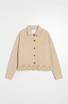 Джинсова куртка з в’язаним гачком низом - бежевий