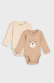 Бавовняне боді з мотивом ведмедика 2 pack - бежевий