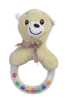 Мягкая игрушка-погремушка с пластиковым кольцом Lindo Мишка, с рождения, 15*9*5 см (F 1020)