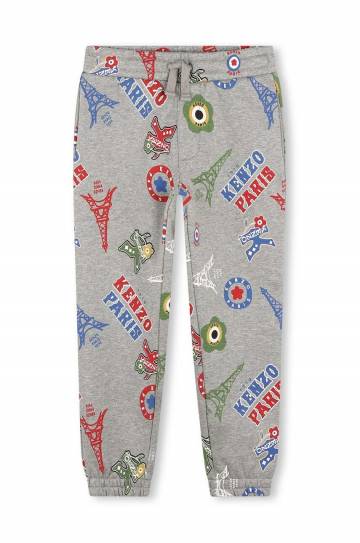 Детские хлопковые брюки Kenzo Kids цвет серый с узором K60798 Детские хлопковые брюки Kenzo Kids цвет серый с узором K60798