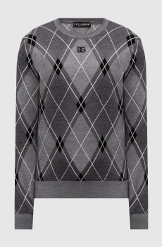 Серый джемпер с шерстью и шелком в узор