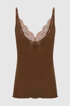 Коричневый топ из шелка в рубчик