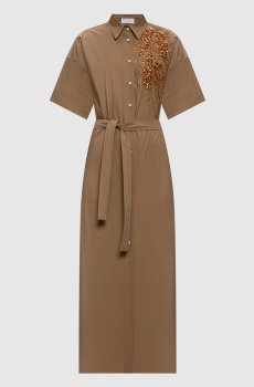 Коричневое платье-рубашка с пайетками